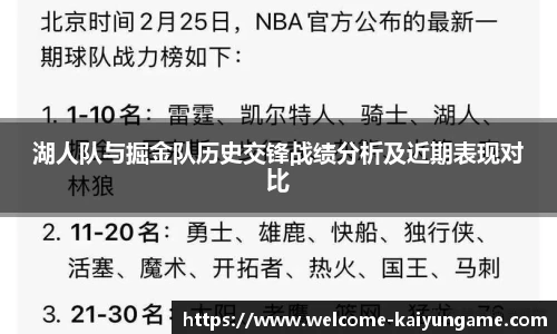 湖人队与掘金队历史交锋战绩分析及近期表现对比